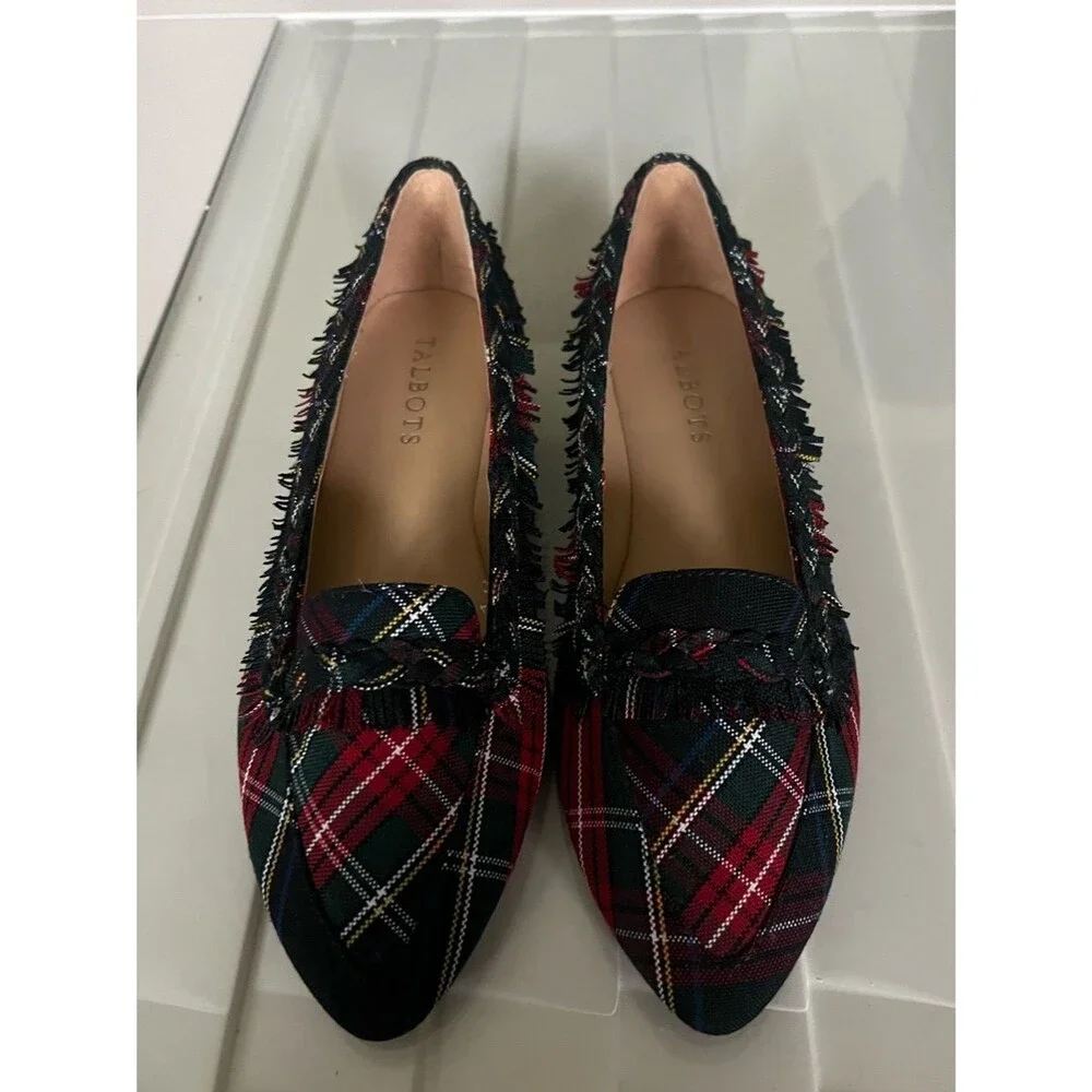 Talbots Francesca Tartan Plaid Fringe Driving Loafers Flats